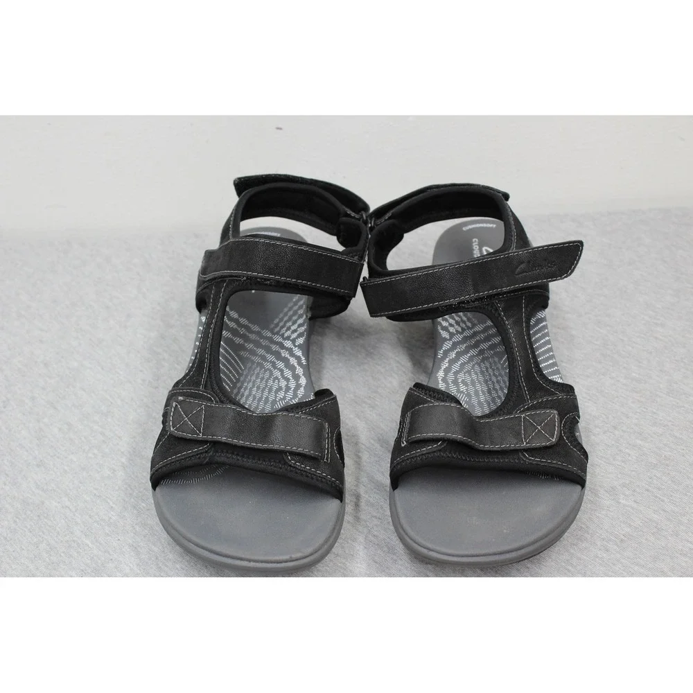 Clarks Sandals Womens 9.5 Black Cloudsteppers Arla Glade Sporty Strappy Comfort
